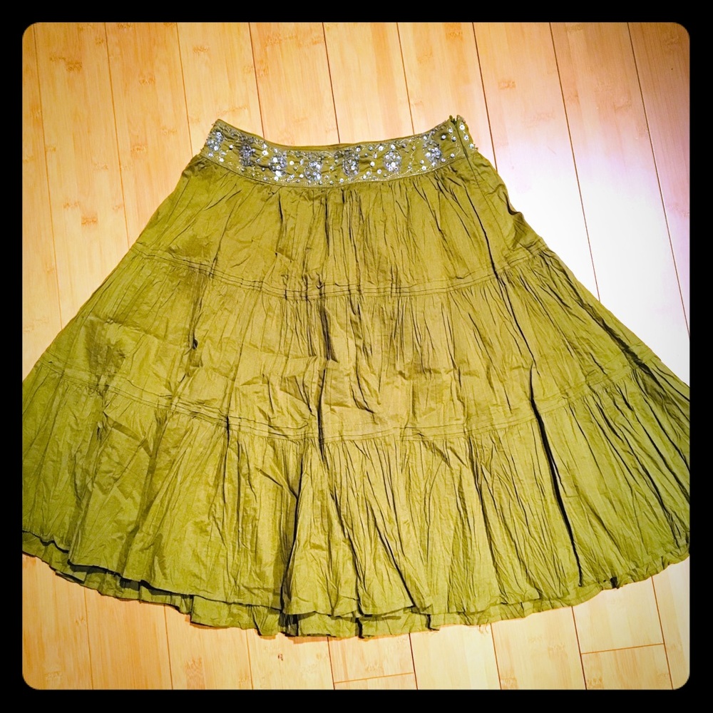 Gap olive green skirt w/ silver sequins waistband